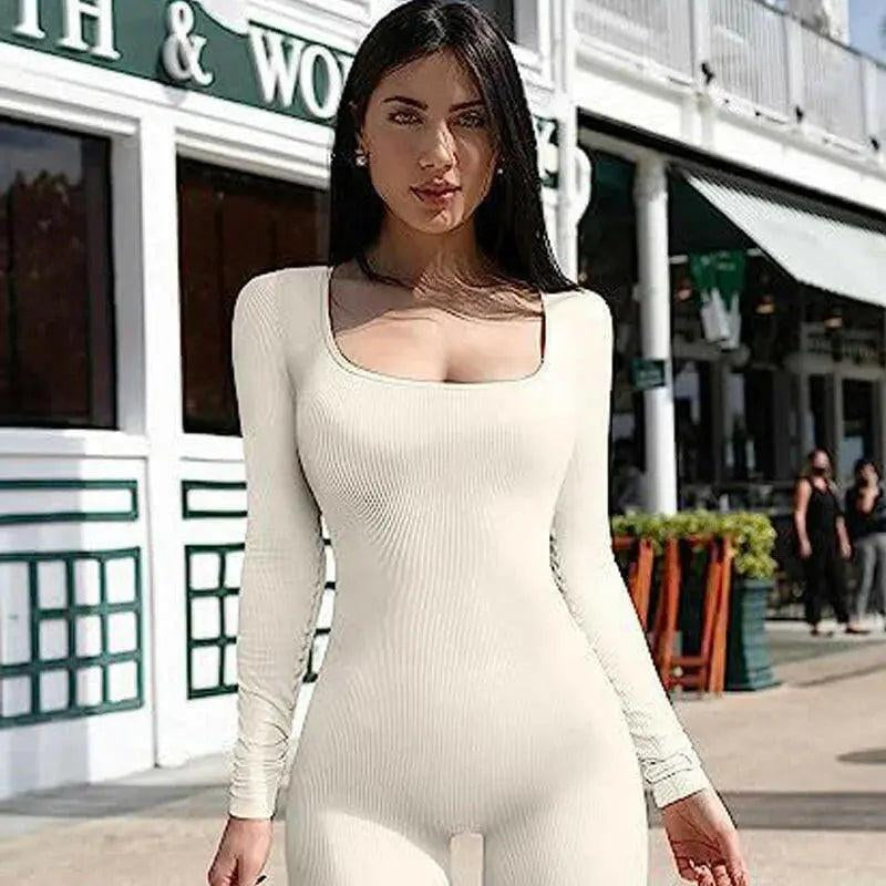 Women'S Seamless Long-Sleeve Yoga Jumpsuit White