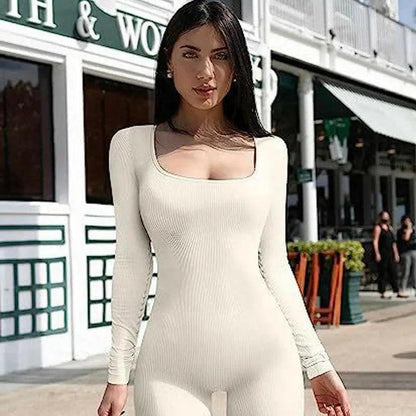 Women'S Seamless Long-Sleeve Yoga Jumpsuit White