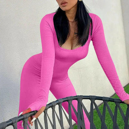 Women'S Seamless Long-Sleeve Yoga Jumpsuit Pink